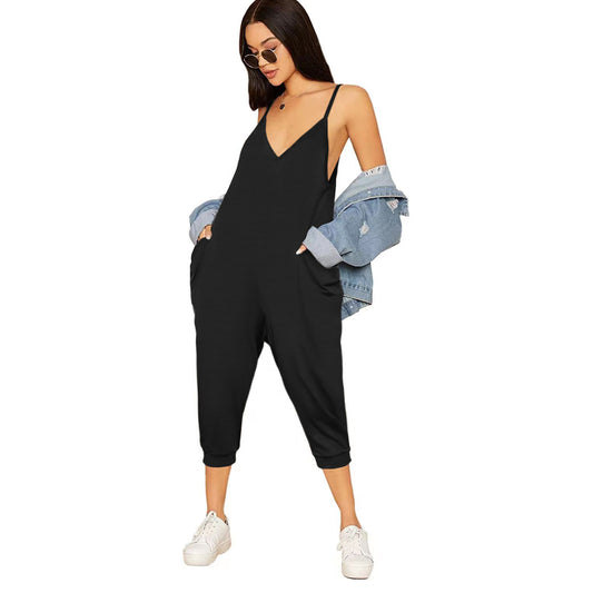 Cool Fashion Solid Color Suspender Long Jumpsuits