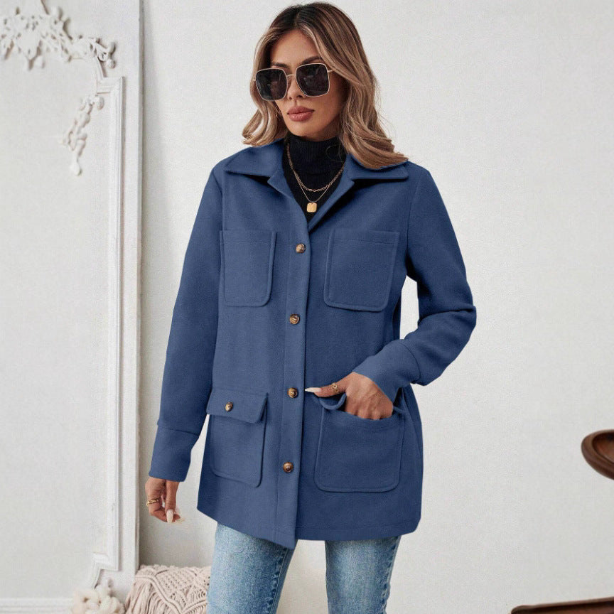 Women's Color Long Sleeve Casual Woolen Wind Coats