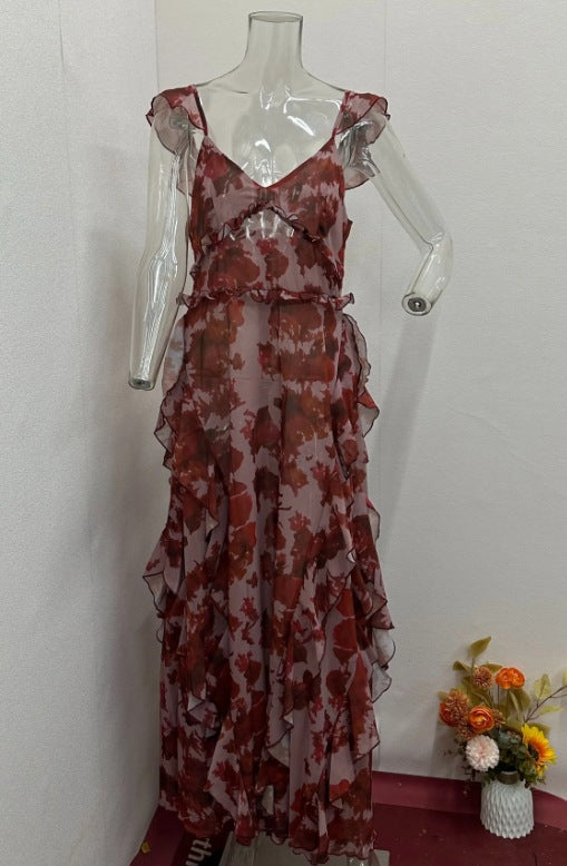 Women's Summer Fashion Printed Flying Sleeves High Dresses