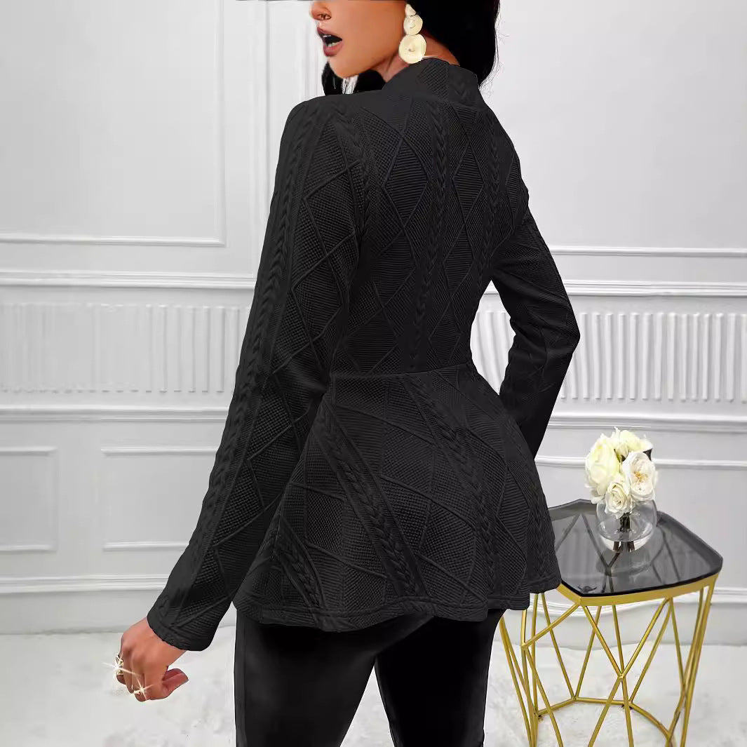 Women's Pure Color Thickened One Button Jacquard Small Suit