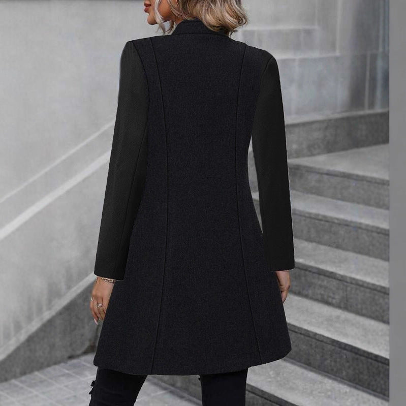 Women's Elegant Mid-length Lapel Slimming Solid Color Jackets
