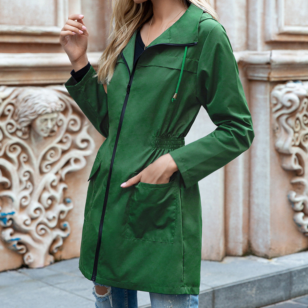 Women's Hoodie Cinched Clothes Zipper Raincoat Outdoor Coats