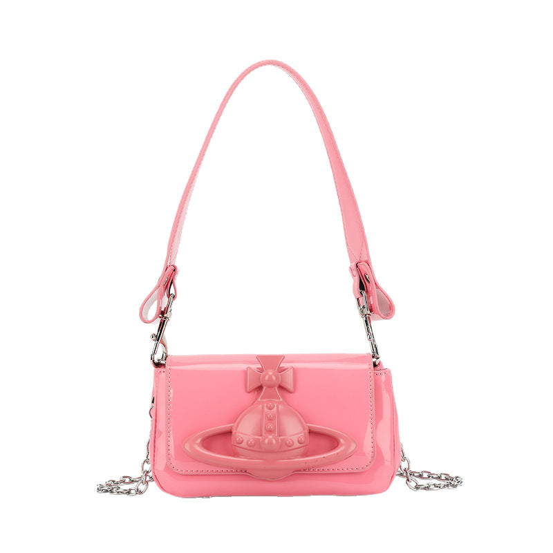 Women's Saturn Relief Underarm Queen Mother Baguette Small Square Bags