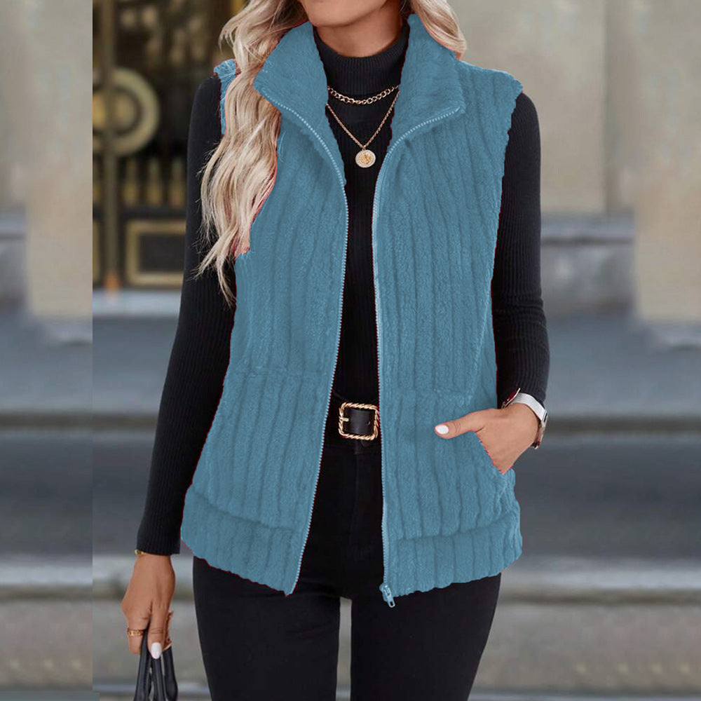 Women's Spring Plush Outerwear Casual Lapel Zipper Coats