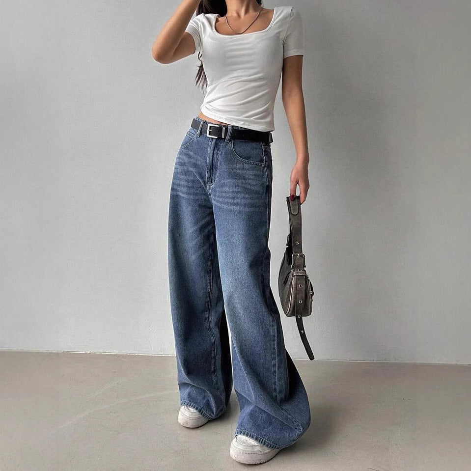 Women's Turkish Light Blue Wide Leg High Waist Loose Pants