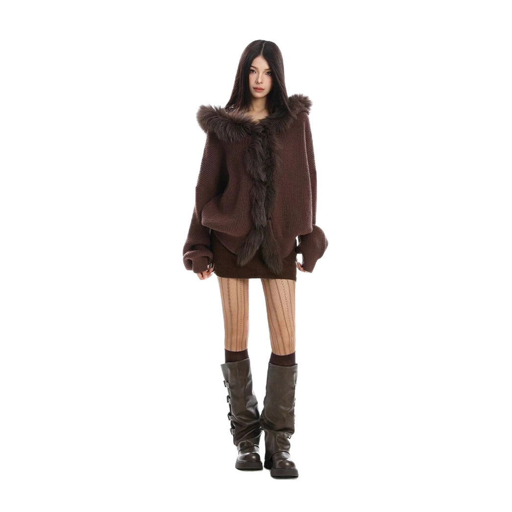 Cape Shawl Fur Collar Cloak Solid Sweaters