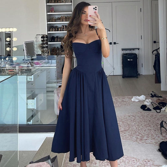 Women's Sexy Waist Trimming Slim Backless Slip Dresses