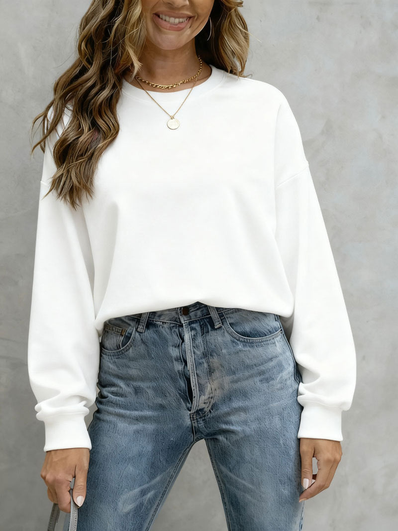 Women's Solid Color Casual Loose Crew Neck Sweaters