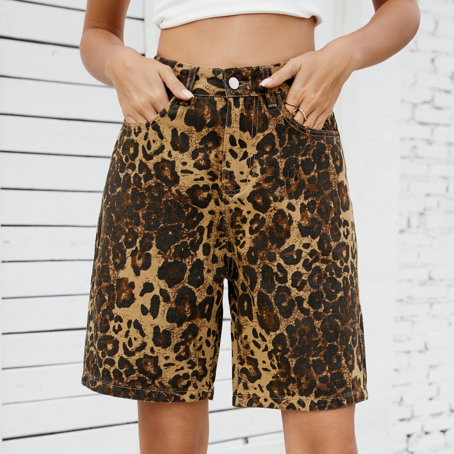 Summer Washed Casual Retro Leopard Print Shorts