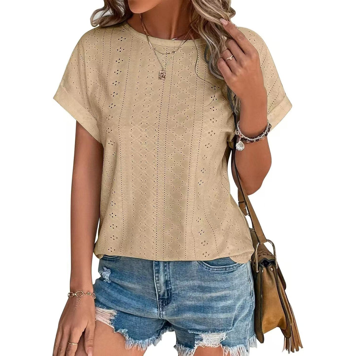 Women's Solid Color Round Neck Loose Sleeve Women's T-shirt