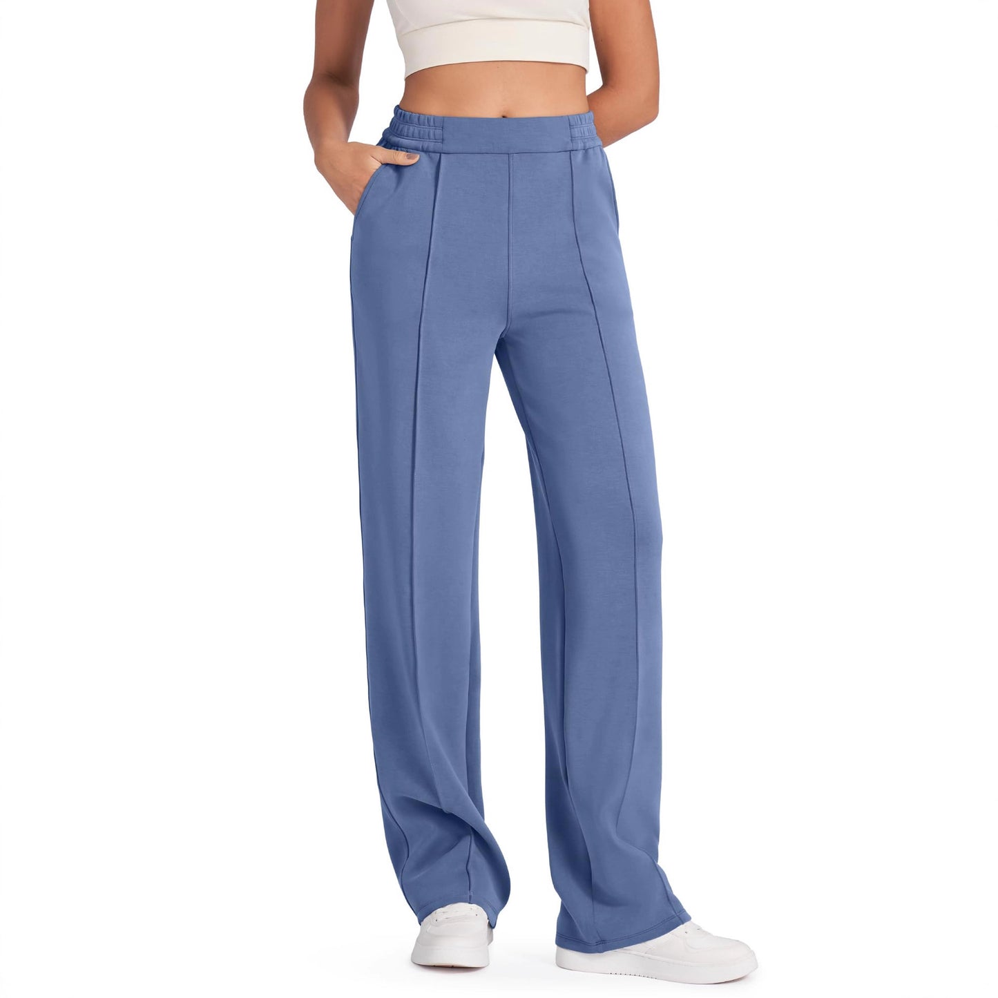 Women's Elastic High Waist Black Straight With Pants