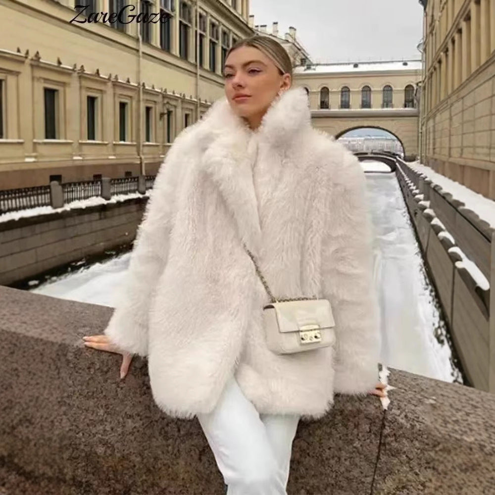 Fashion Solid Color High-grade Environmental Protection Imitation Fur Winter Coats