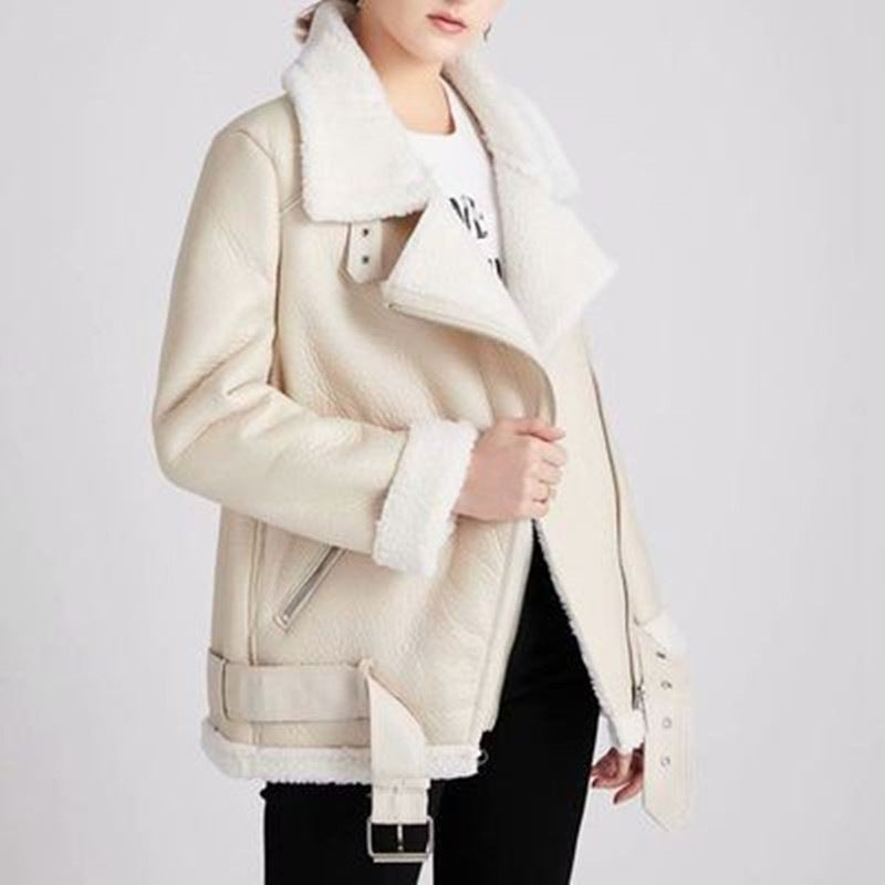 Women's Motorcycle Fur Integrated Warm Double-sided For Coats