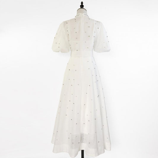 Women's Single-breasted Stand-up Collar Puff Sleeve Dress Dresses
