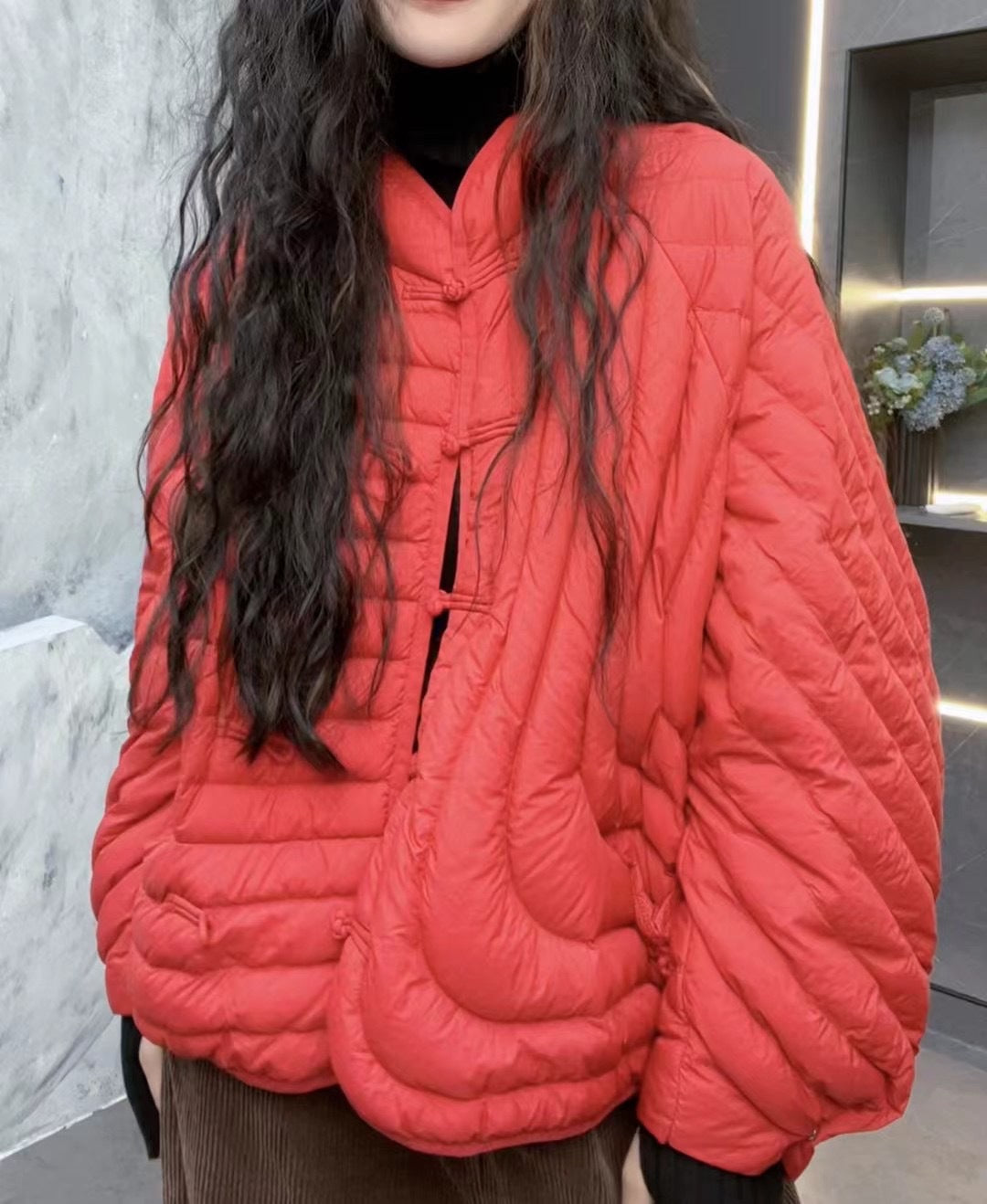 Women's White Duck Down Stand Collar Buckle Jackets