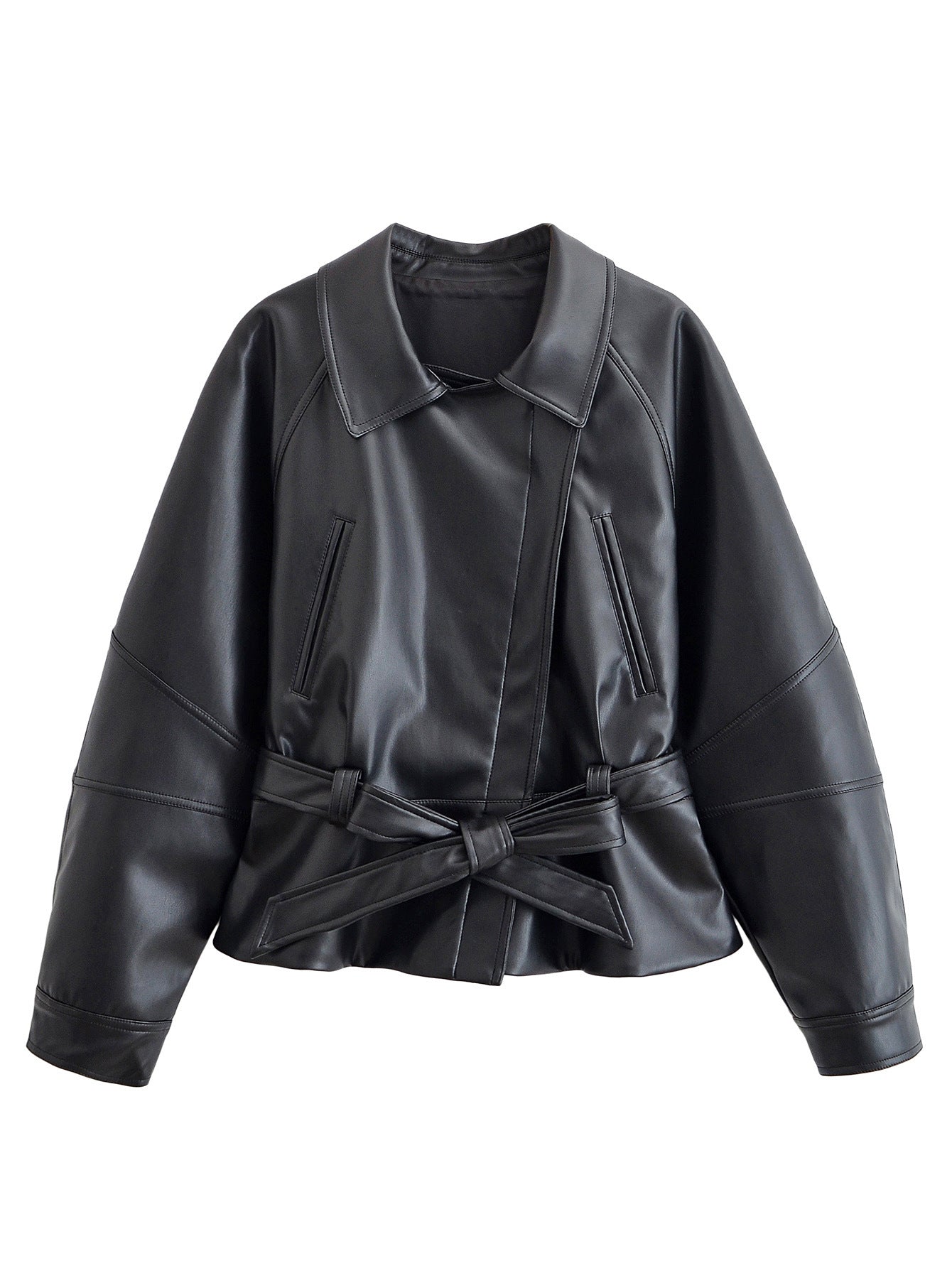 Women's Fashion Casual Black Leather Wind Jackets
