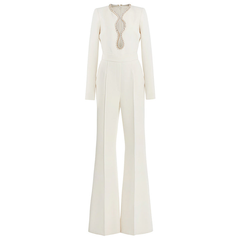 High Street Fashion Heart-shaped Hollow Jeweled Bead Women's Jumpsuit/clothing