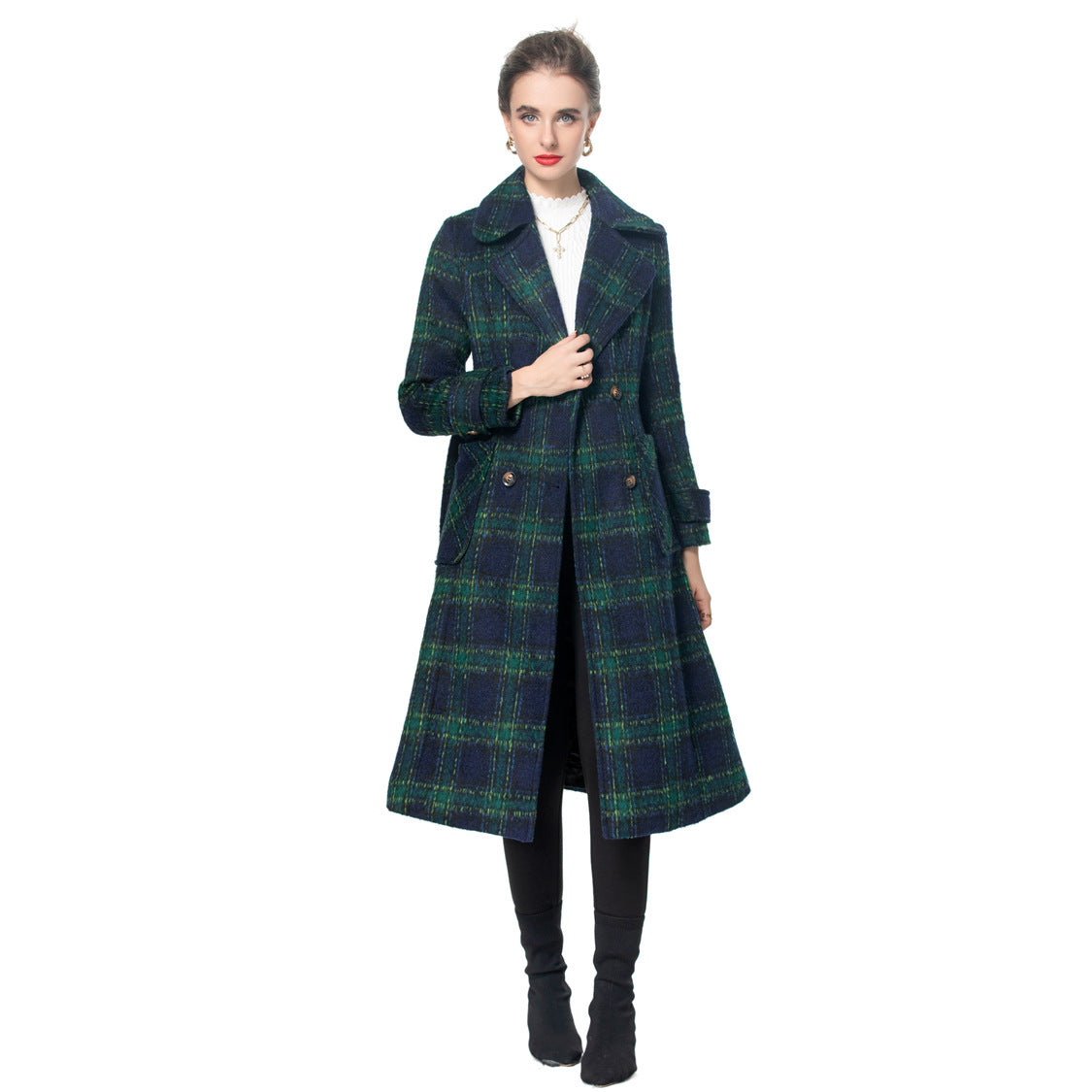 Women's High-grade Retro British Style Plaid Woolen Coats