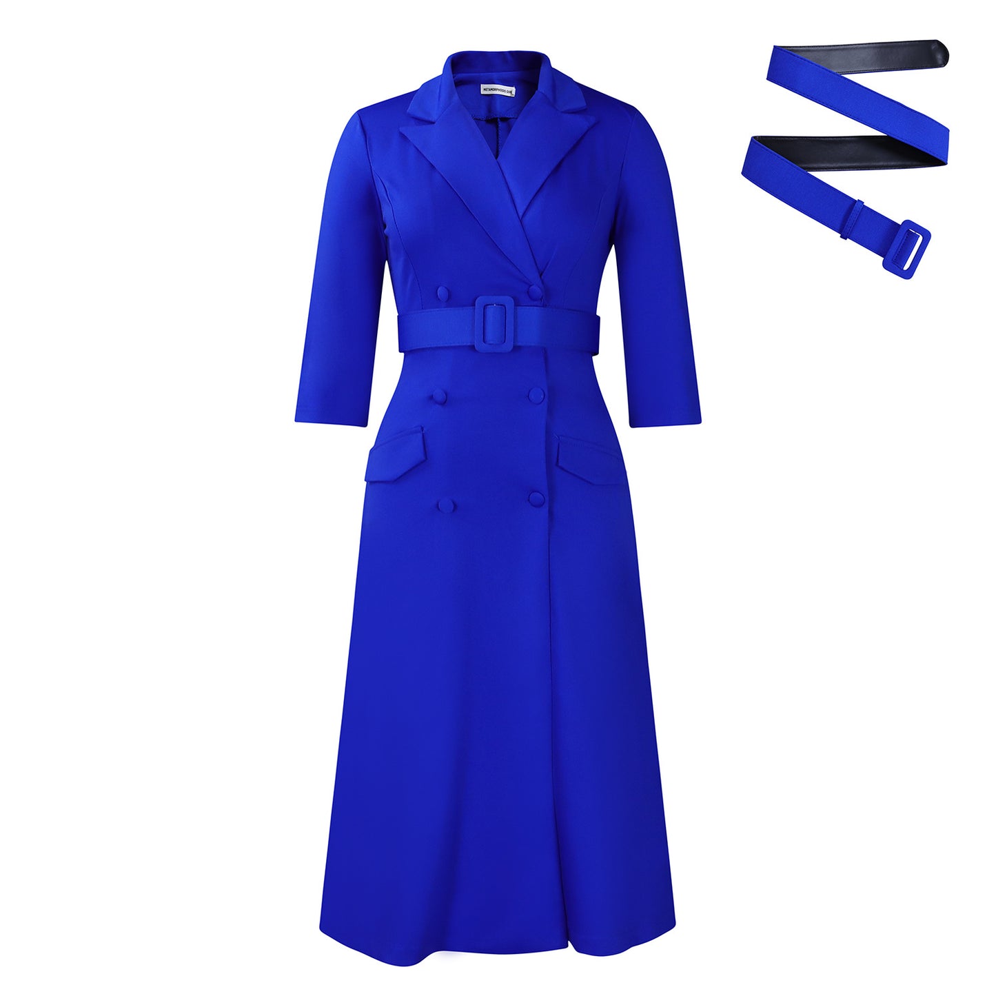Women's Fashion Elegant Double-breasted Collar Solid Color Dress