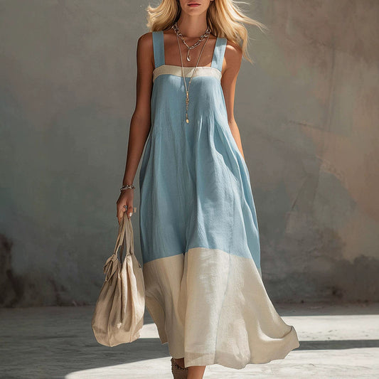 Women's Color Contrast Patchwork Temperament Camisole Long Dress