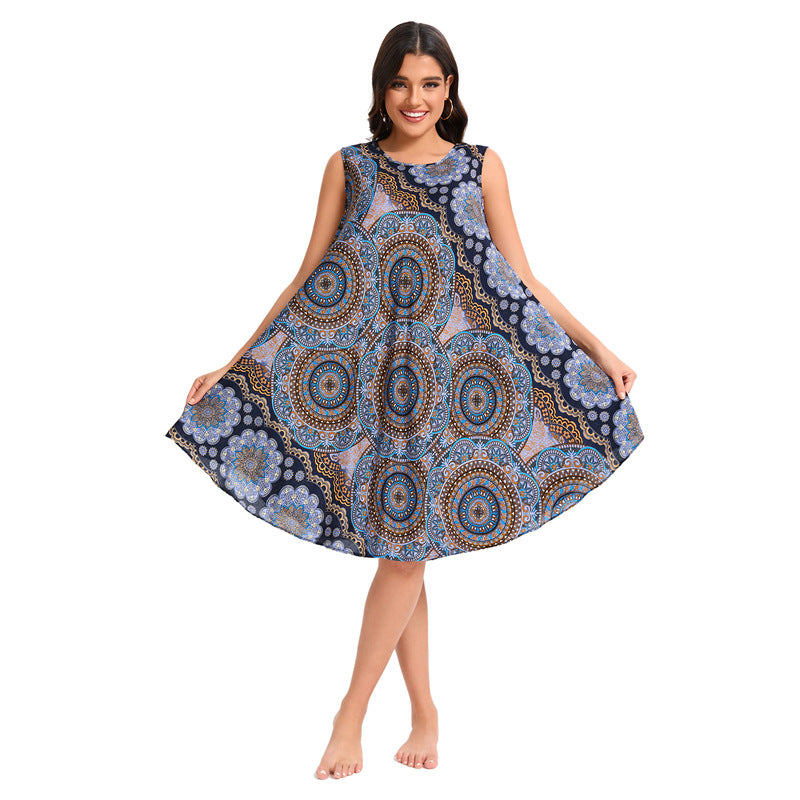 Loose Casual Noil Poplin Beach Vacation Plus Size