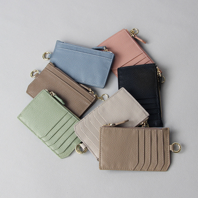 Leather Zipper First Layer Cowhide Compact Card Holder