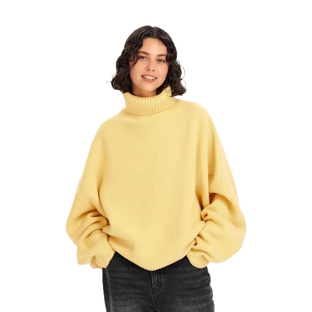 Women's Knitted Russian Loose Yellow Tall Collar Sweaters