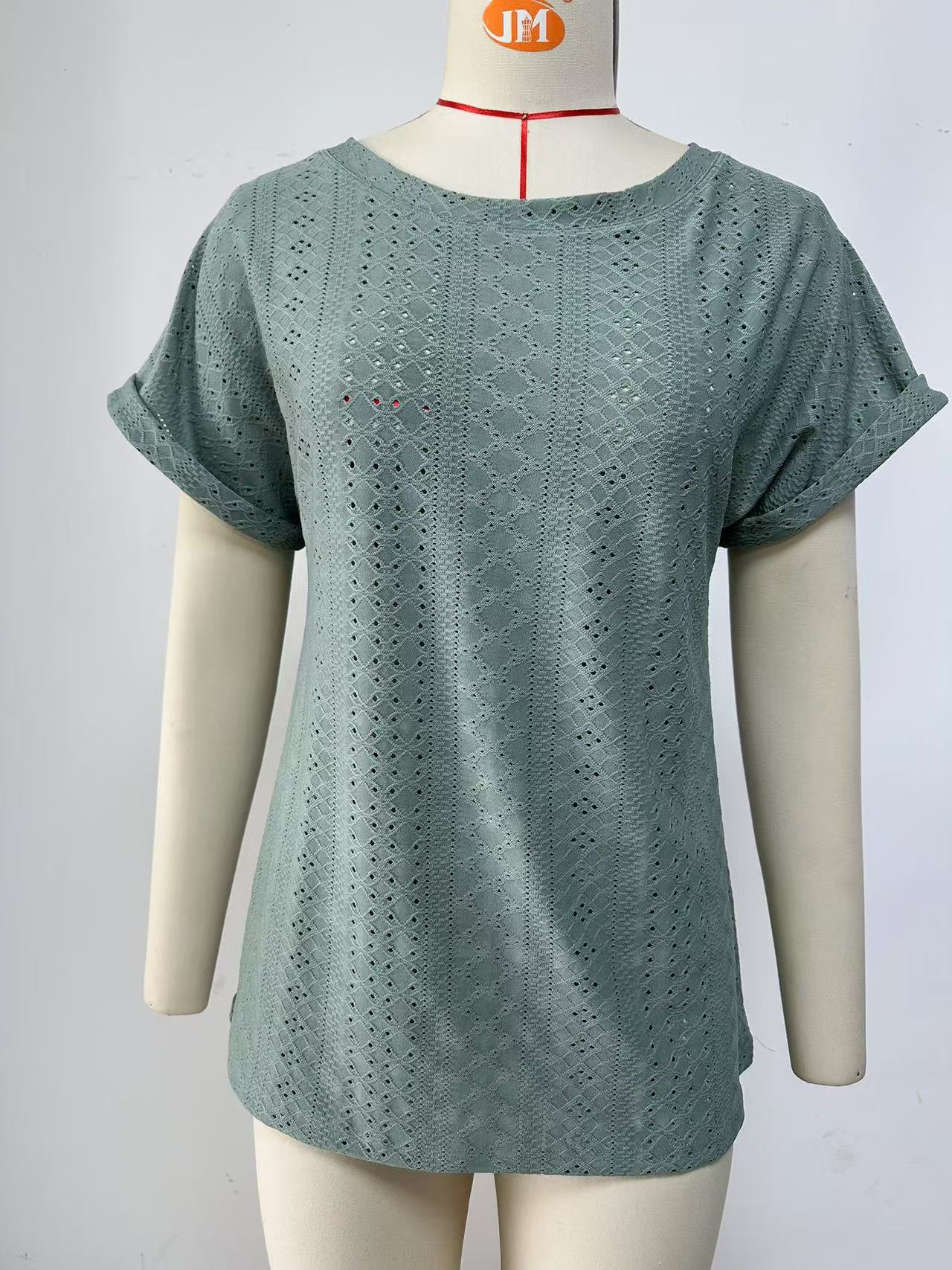Women's Solid Color Round Neck Sleeves Loose-fitting Casual Women's T-shirt