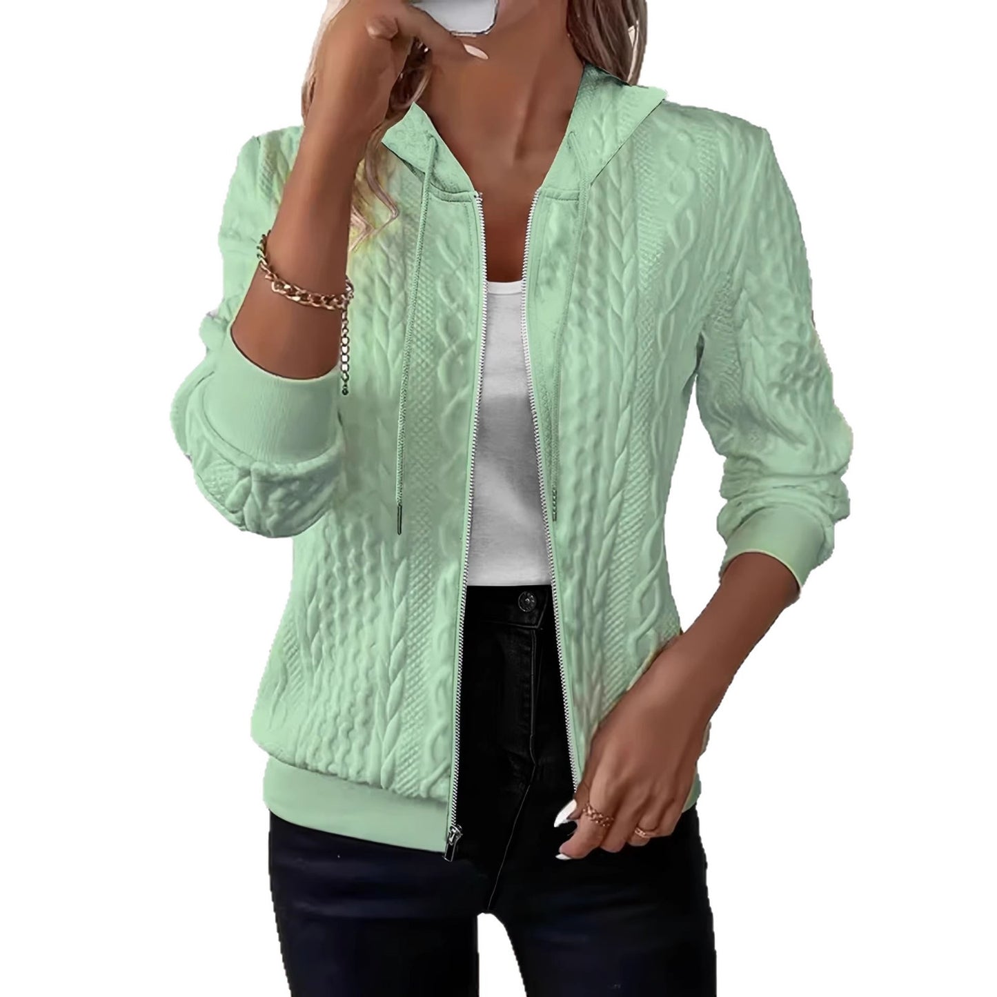 Women's Solid Color Long Sleeve Knitted Zipper Women's Sweater, Sweater
