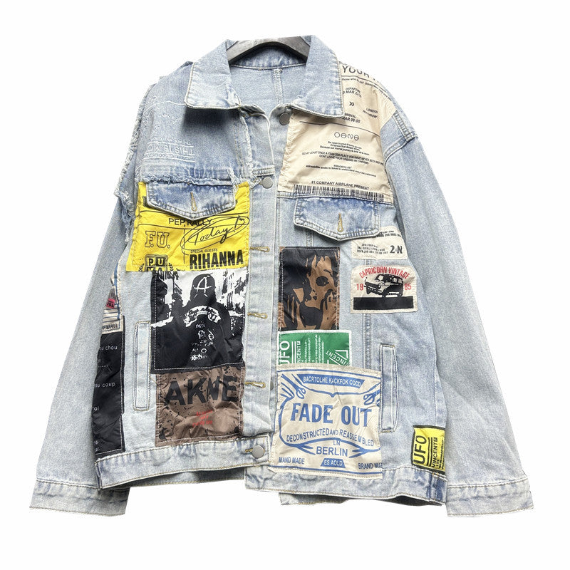 Women's Irregular Patch Printed Street Loose Style Jackets