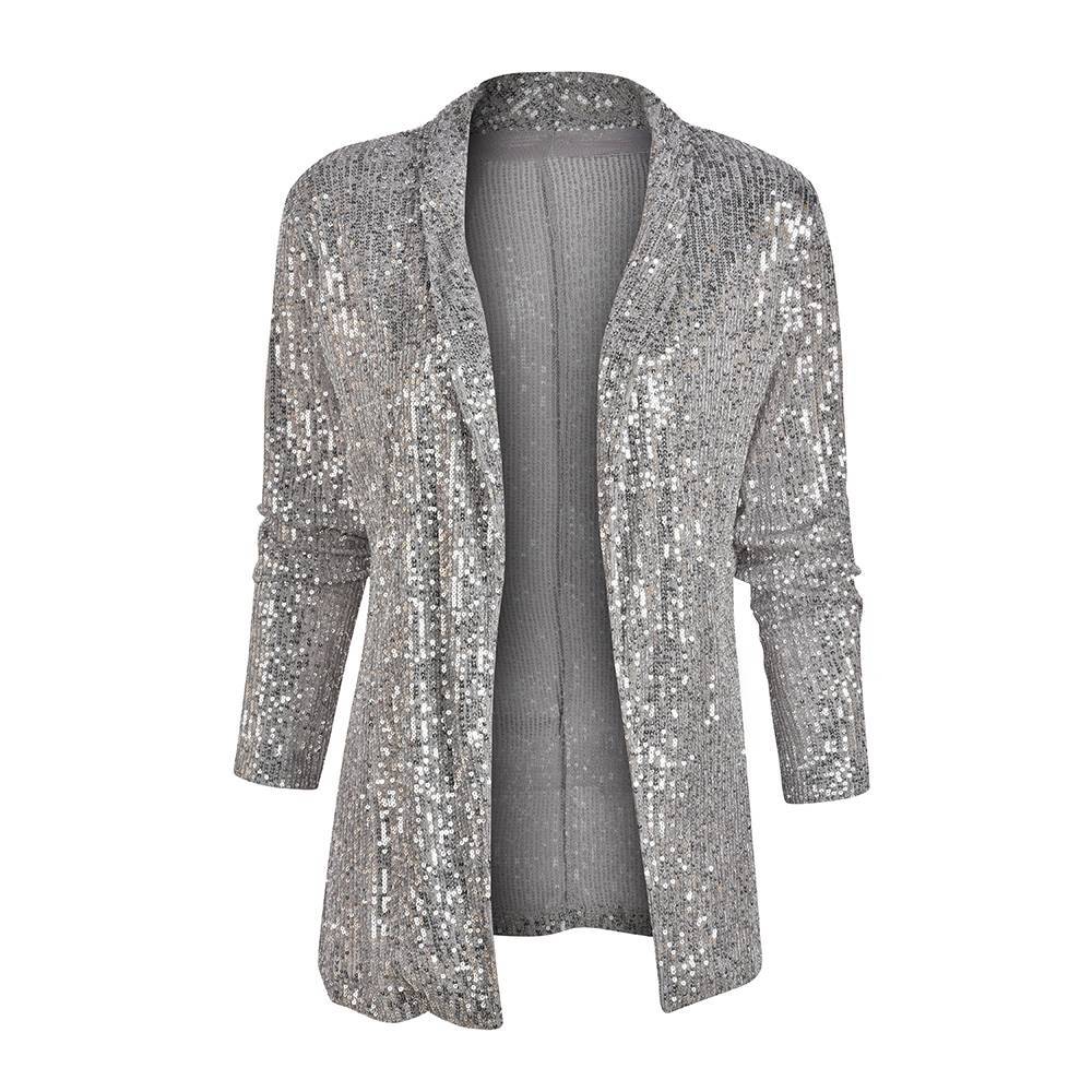 Women's Spring Sequined Long Sleeve Elegant Mid-length Lapel Color Small Suit