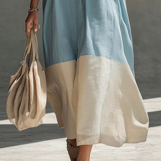 Women's Color Contrast Patchwork Temperament Camisole Long Dress