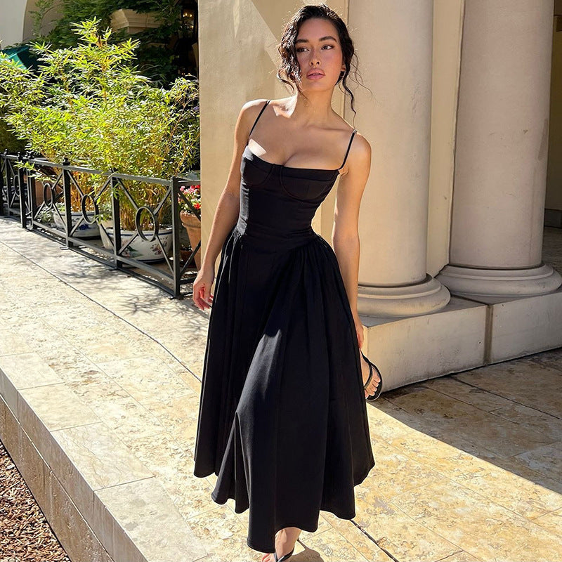 Women's Sexy Waist Trimming Slim Backless Slip Dresses