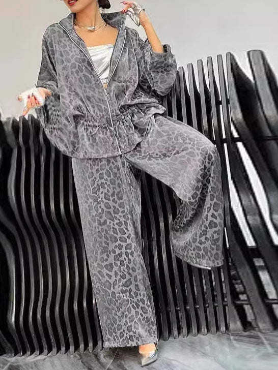 Women's Autumn Lapel Long Sleeve Leopard Print Suits