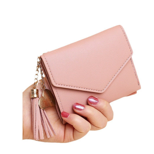 Women's Zipper Tassel Pendant Litchi Pattern Tri Ladies Wallets