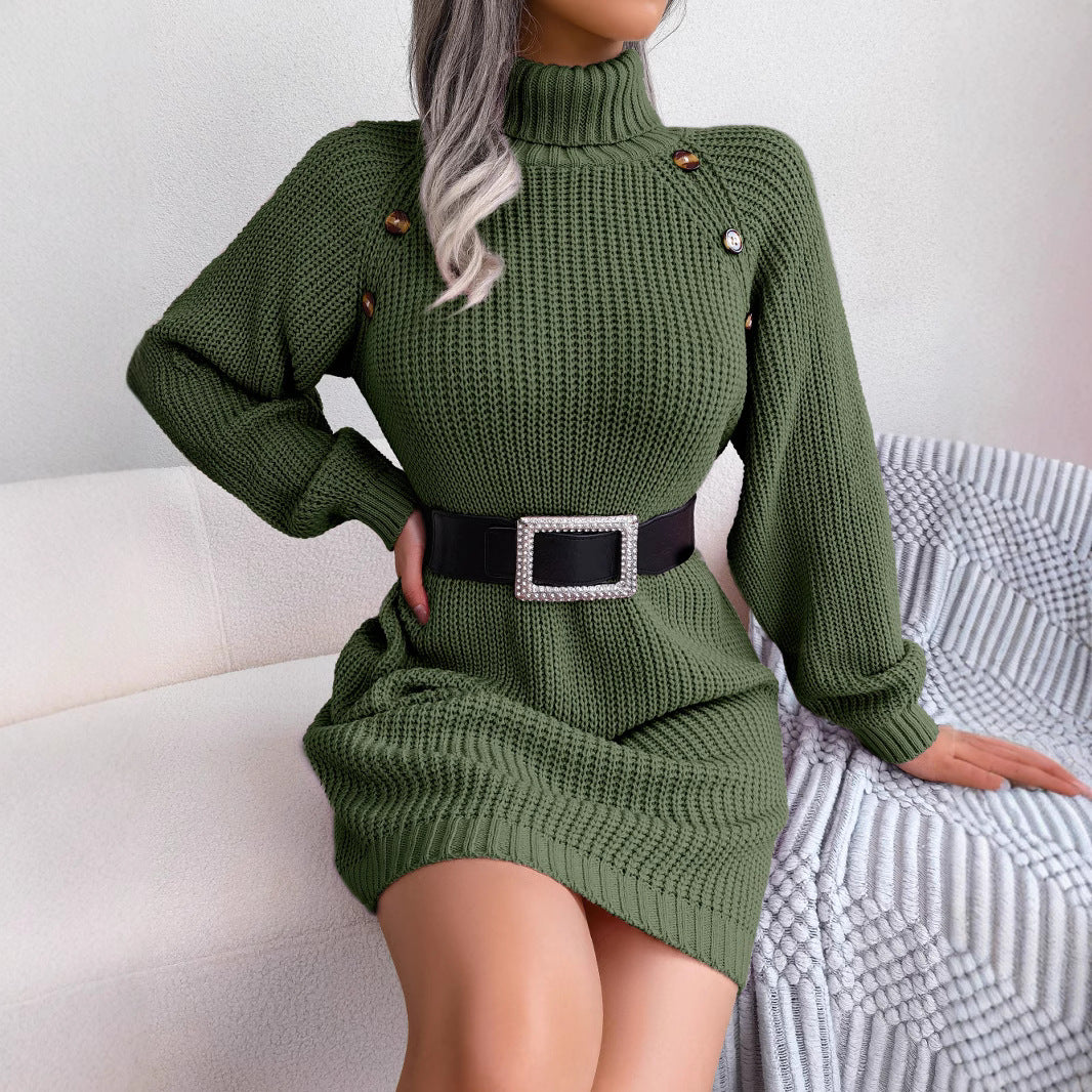 Women's Casual Button Turtleneck Long Sleeve Base Clothing