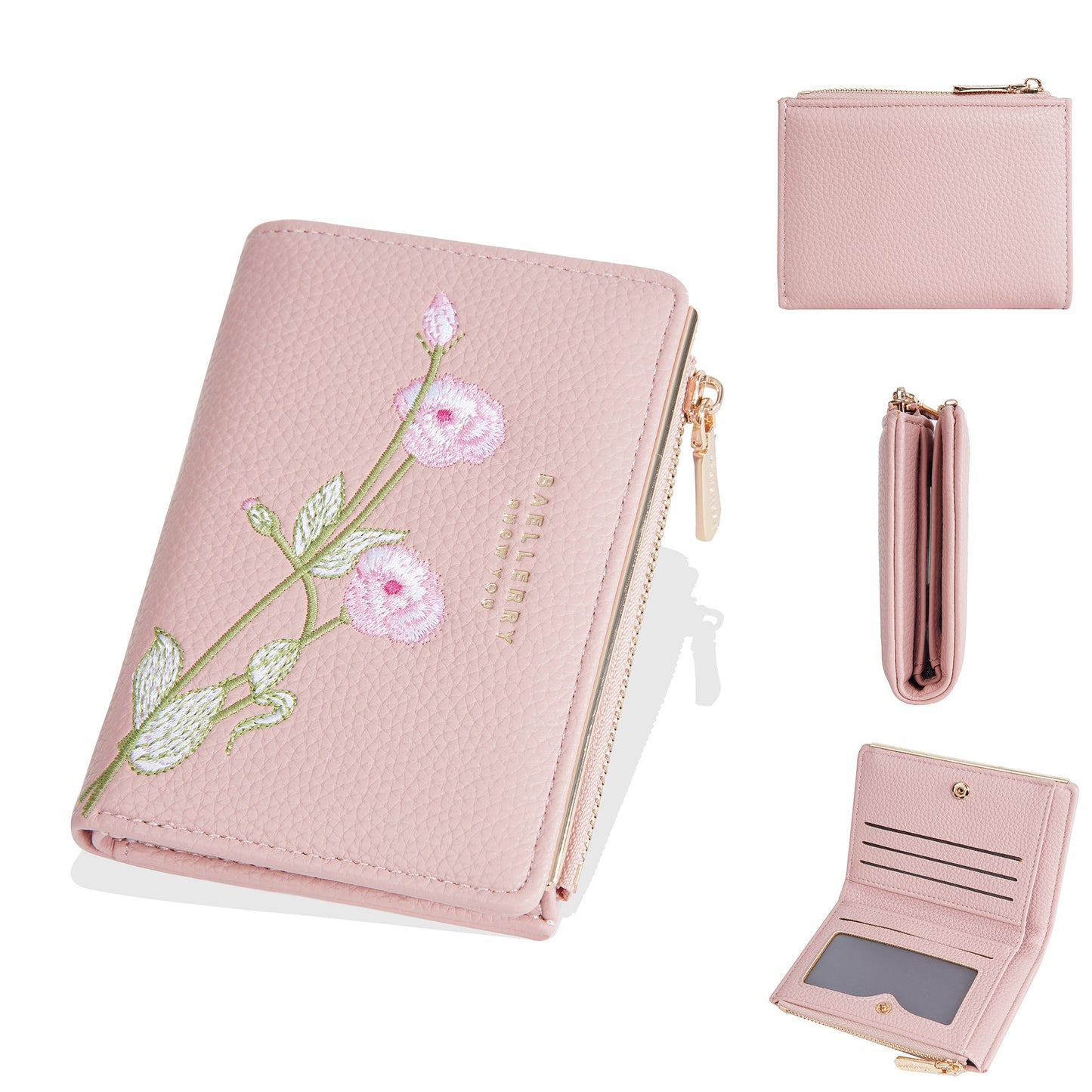 Women's Short Fashion Embroidery Litchi Pattern Flower Ladies Wallets