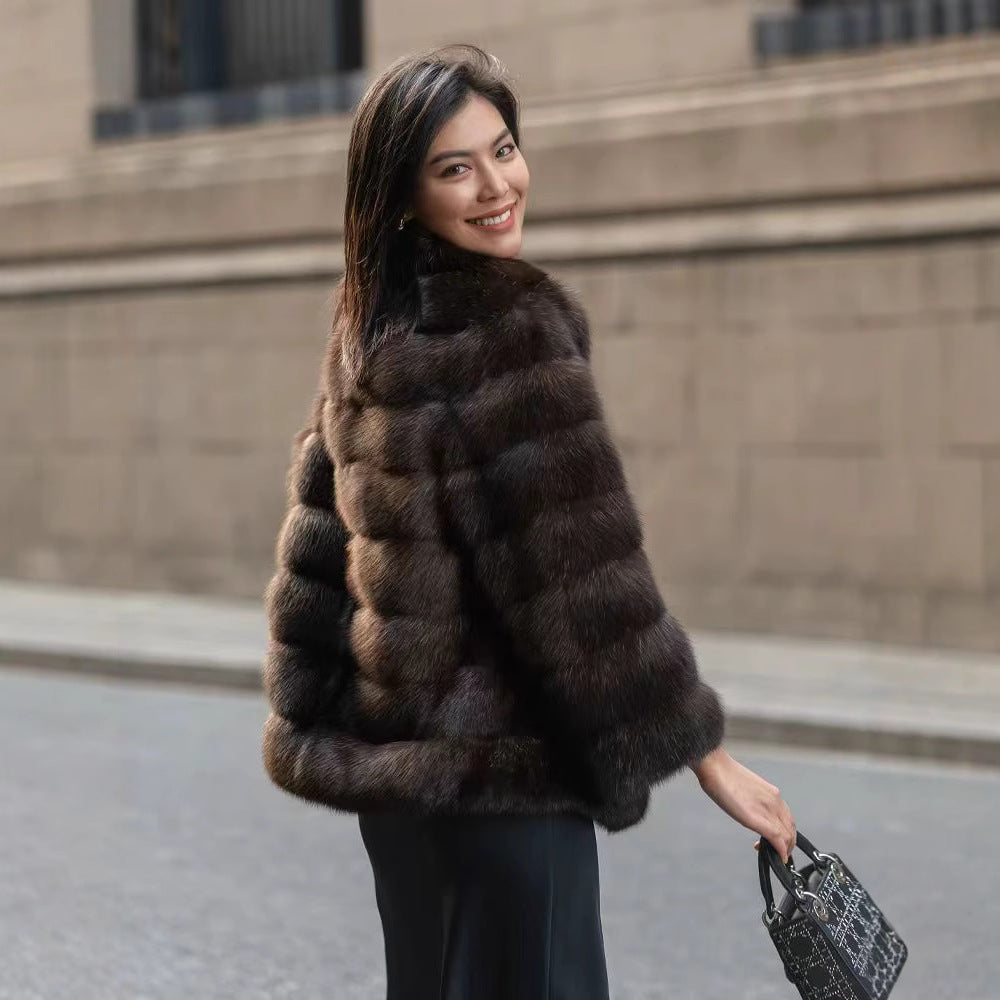 Starry Sky Zibeline Imitation Fur Stand Coats