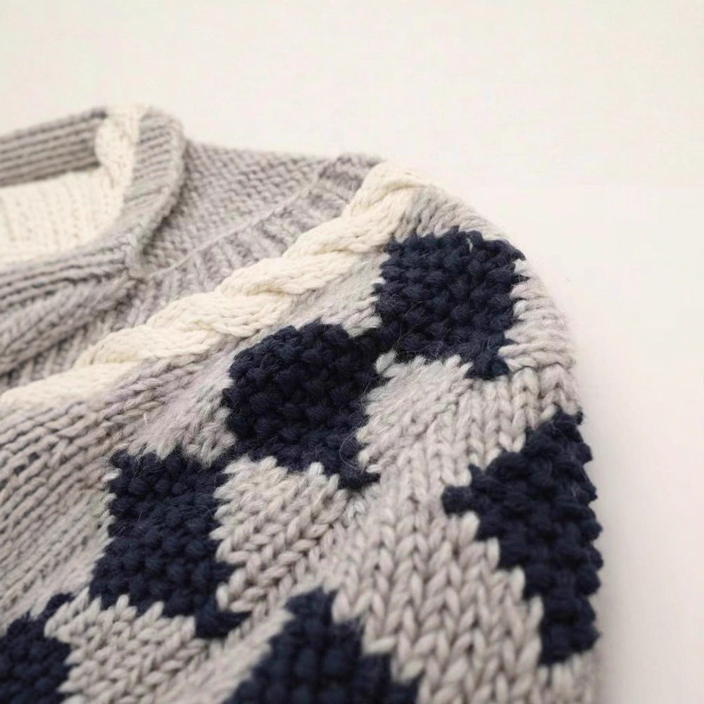 Women's Handmade Thick Needle Contrast Color Knitwear