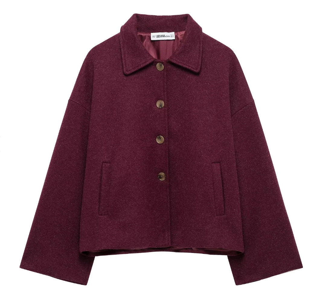 Women's Stylish Lapel Button Loose Woolen Jackets