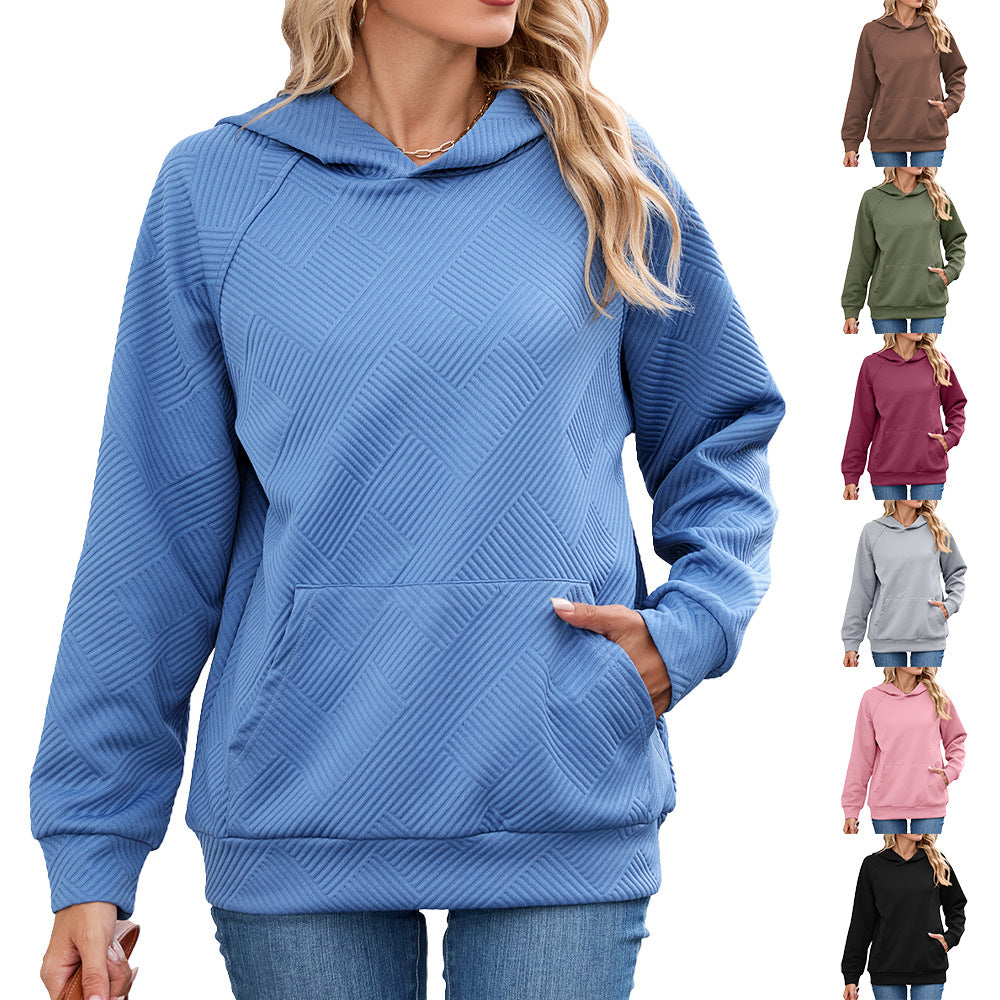 Women's Solid Color Hooded Loose Pockets Long Women's Sweater, Sweater