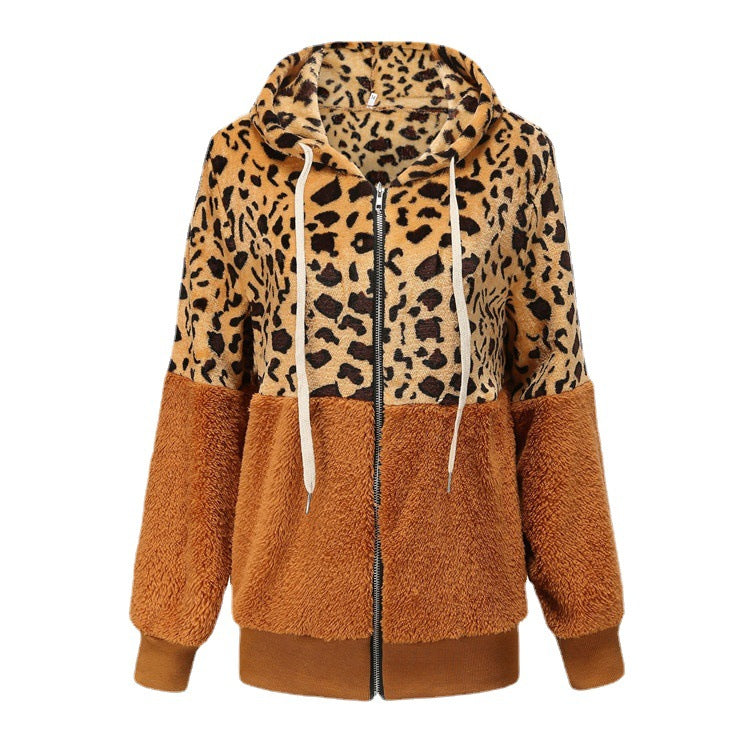 Women's Leopard Splicing Winter Thick Fleece Furry Women's Sweater, Sweater