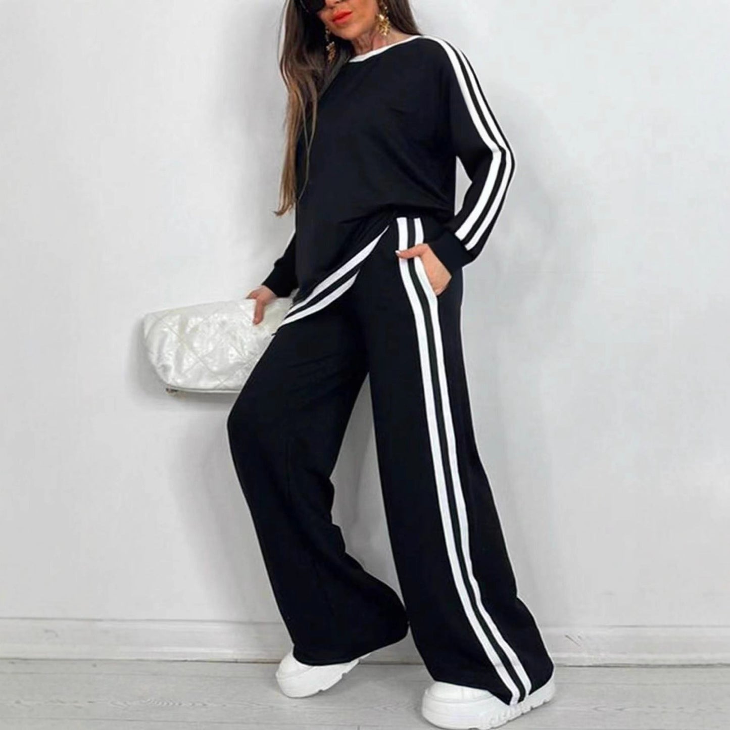 Women's Fashion Casual Striped Trousers Long Sleeve Suits
