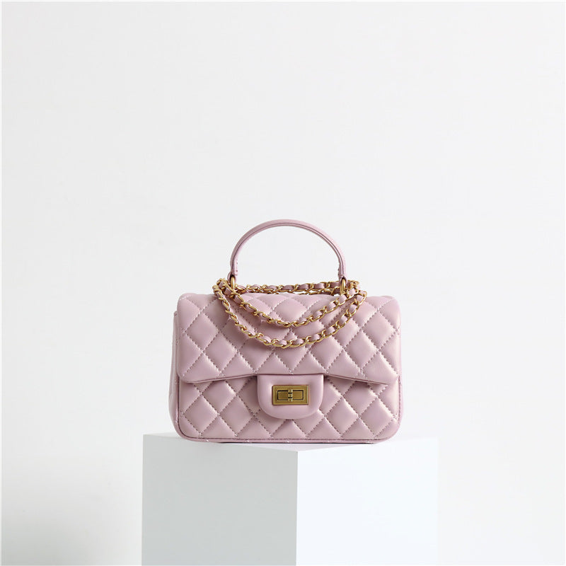 Women's Portable Diamond Pattern Trendy Genuine Leather Sheepskin Bags