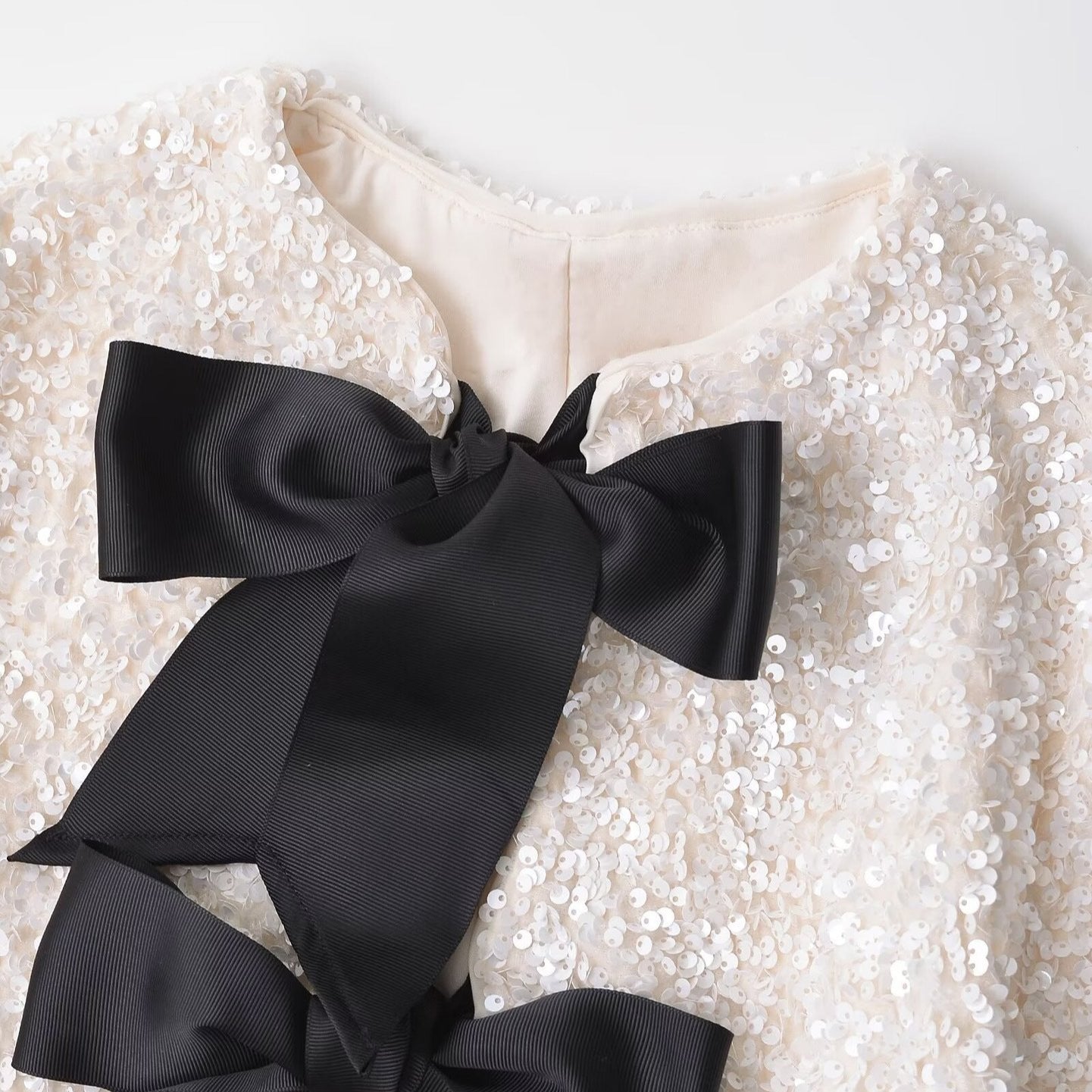 Women's French Fashion Bowknot Decoration Sequins Loose-fitting Coats