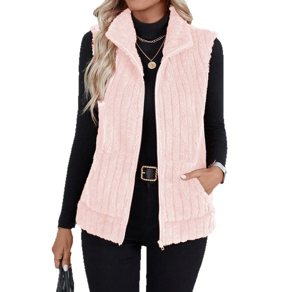 Women's Spring Plush Outerwear Casual Lapel Zipper Coats