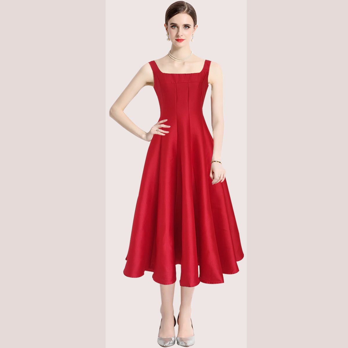 Hepburn Style Niche Temperament Retro Spaghetti Straps Large Hem Dresses
