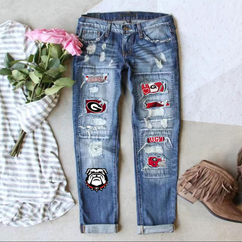 Women's Fashion Wear Straight Ripped Printed Clothing