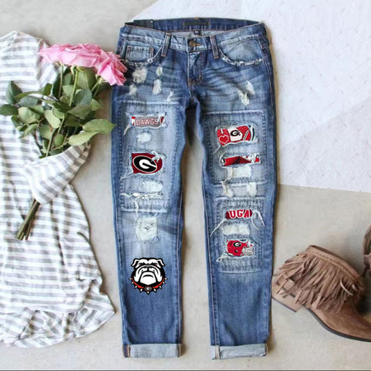 Women's Fashion Wear Straight Ripped Printed Clothing