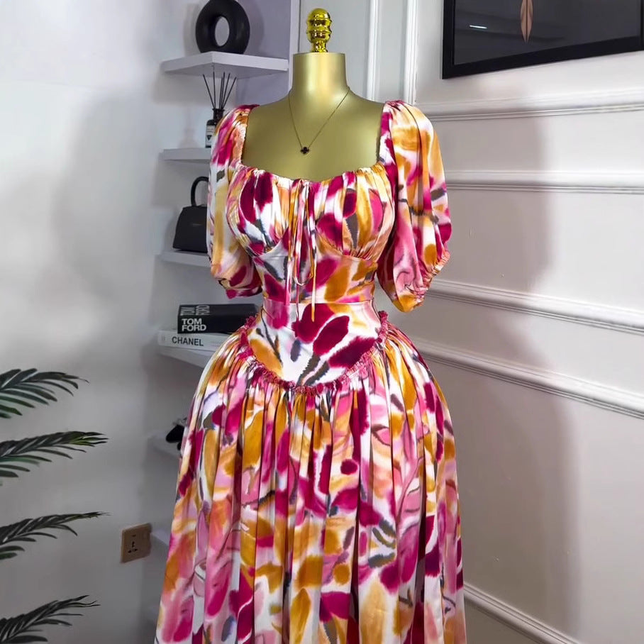 Women's Camisole Tube Cinched Waist Large Printed Dresses